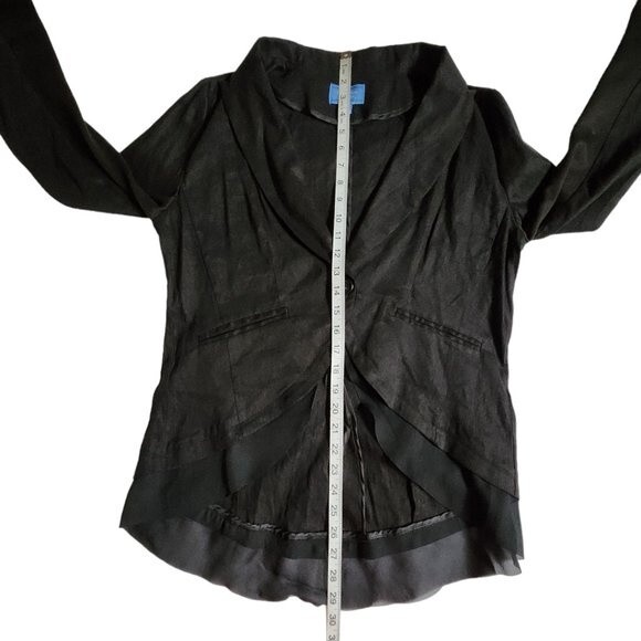 Simply Vera Vera Wang Black Linen Hi Lo 1 Button Blazer Jacket Size M - Picture 11 of 11